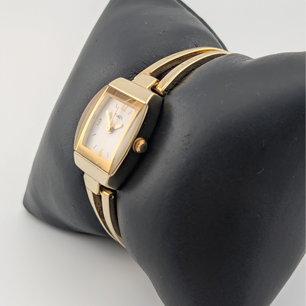 Timex Gold Tone Petite Bangle Cuff Watch White Dial Dress Watch Y2K - Picture 5 of 10